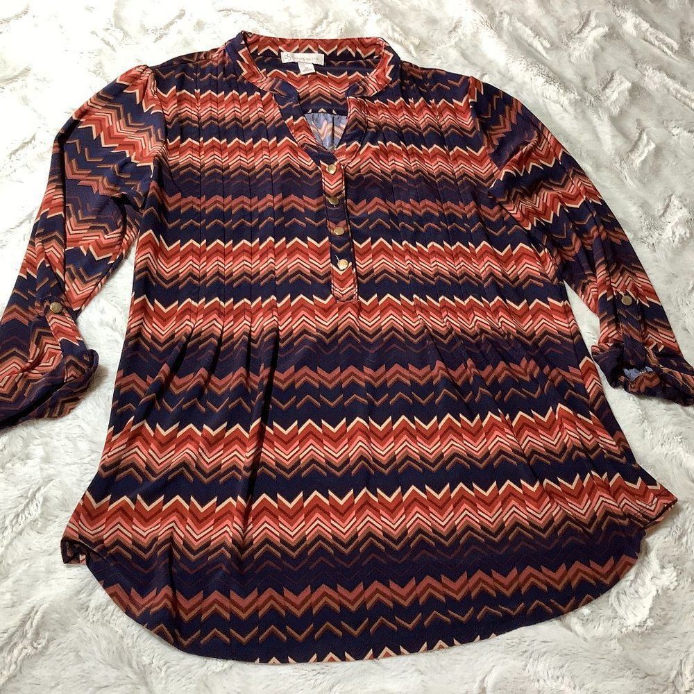 cb chevron print multicolor adjustable sleeve blouse size medium